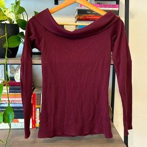 Abercrombie & Fitch Maroon Sweater with Scoop Neck/Off the Shoulder Detail
